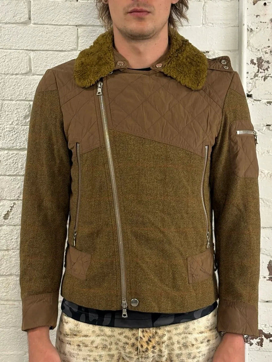 Dries Van Noten Sherpa Collar Asymmetrical Zip Wool Olive Jacket rgKjaWW 1