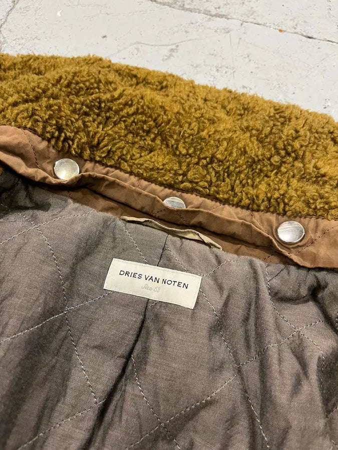 Dries Van Noten Sherpa Collar Asymmetrical Zip Wool Olive Jacket rgKjaWW 10