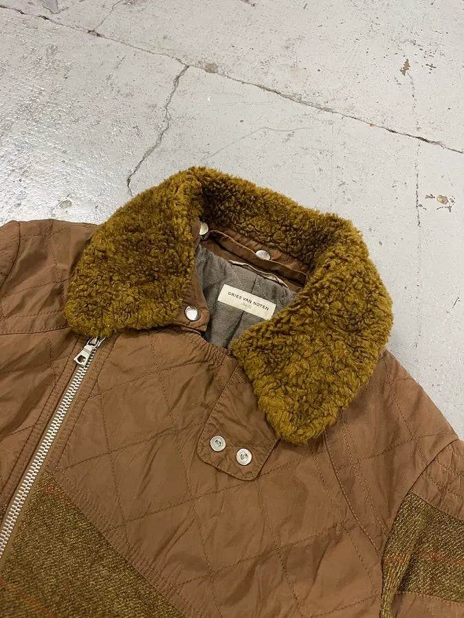Dries Van Noten Sherpa Collar Asymmetrical Zip Wool Olive Jacket rgKjaWW 4