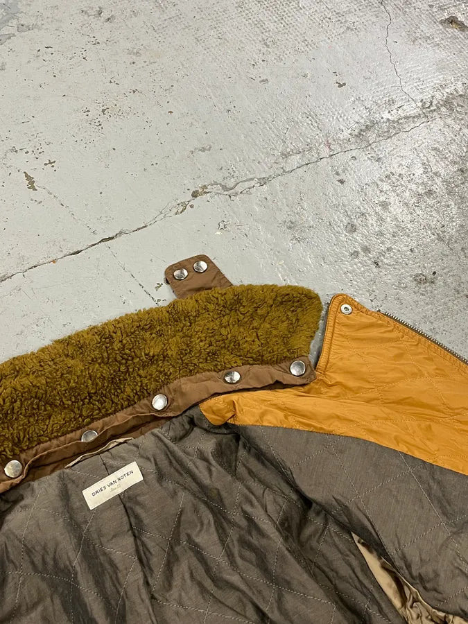 Dries Van Noten Sherpa Collar Asymmetrical Zip Wool Olive Jacket rgKjaWW 9