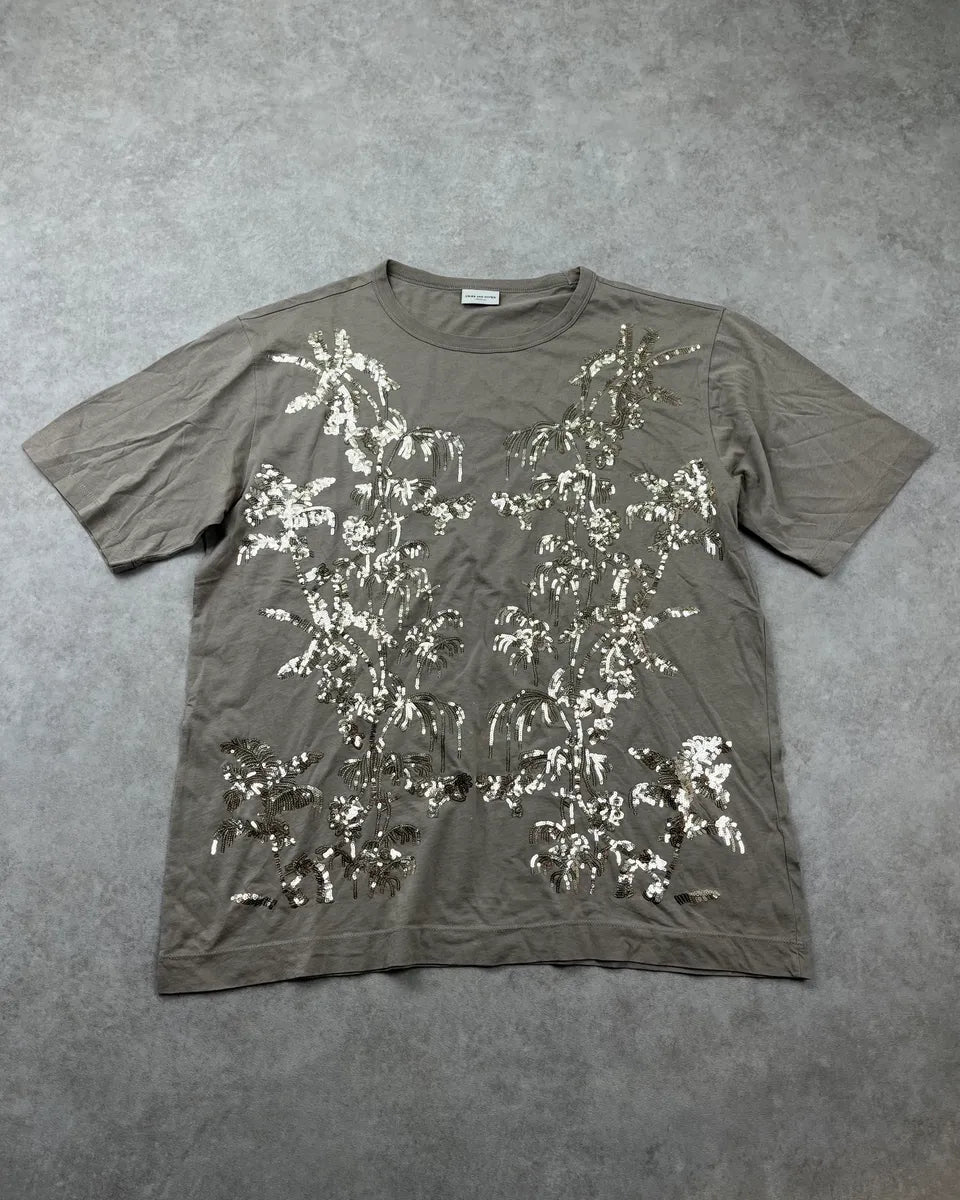 SS2016 Dries Van Noten Taupe Sequin Embellished Palms T-Shirt SgKTMyC 2