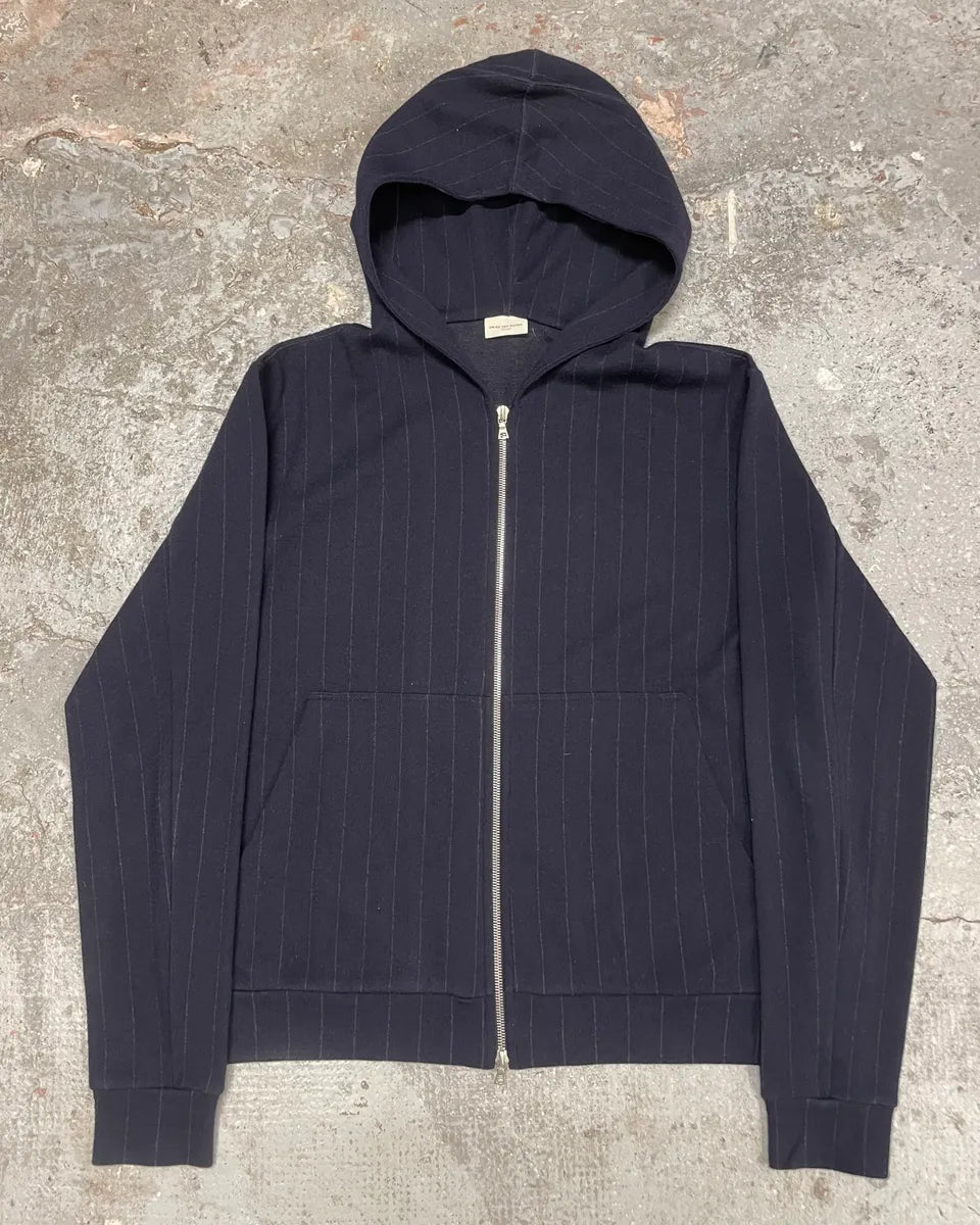 Dries Van Noten Wool Pinstriped Navy Zip-up Sweatshirt (L) ifCswOt 0