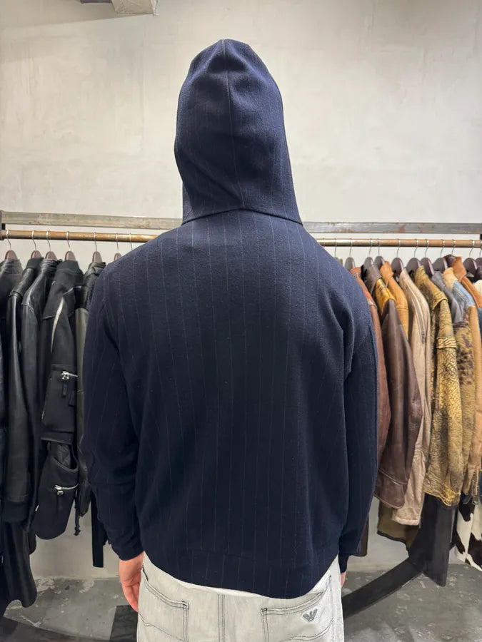 Dries Van Noten Wool Pinstriped Navy Zip-up Sweatshirt (L) ifCswOt 2