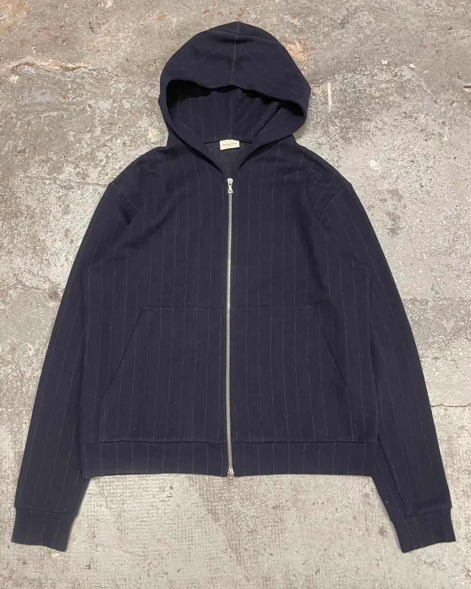 Dries Van Noten Wool Pinstriped Navy Zip-up Sweatshirt (L) ifCswOt 3