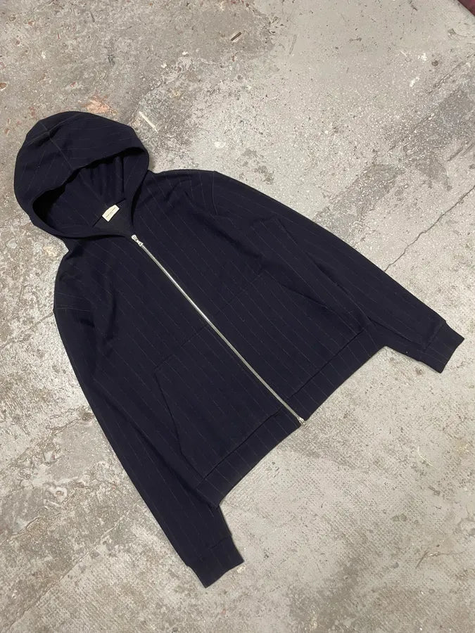 Dries Van Noten Wool Pinstriped Navy Zip-up Sweatshirt (L) ifCswOt 4