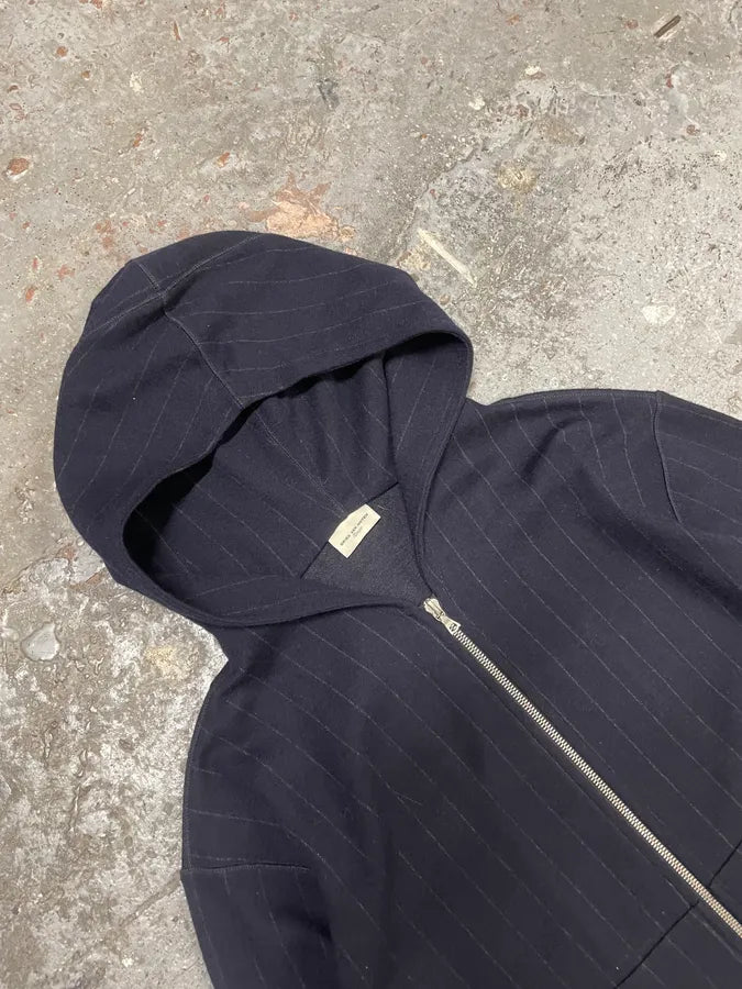 Dries Van Noten Wool Pinstriped Navy Zip-up Sweatshirt (L) ifCswOt 5