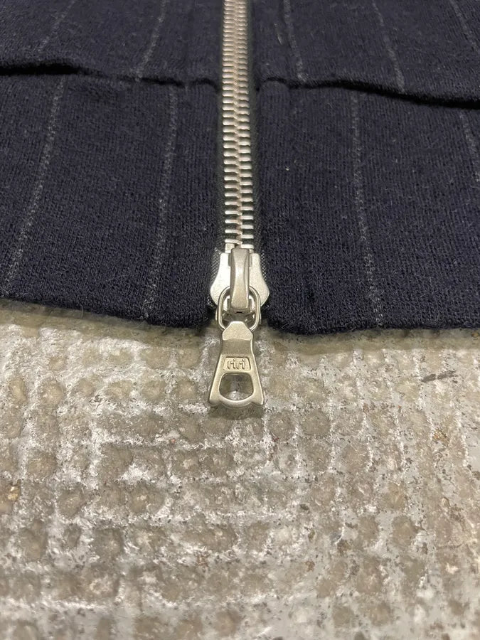 Dries Van Noten Wool Pinstriped Navy Zip-up Sweatshirt (L) ifCswOt 8