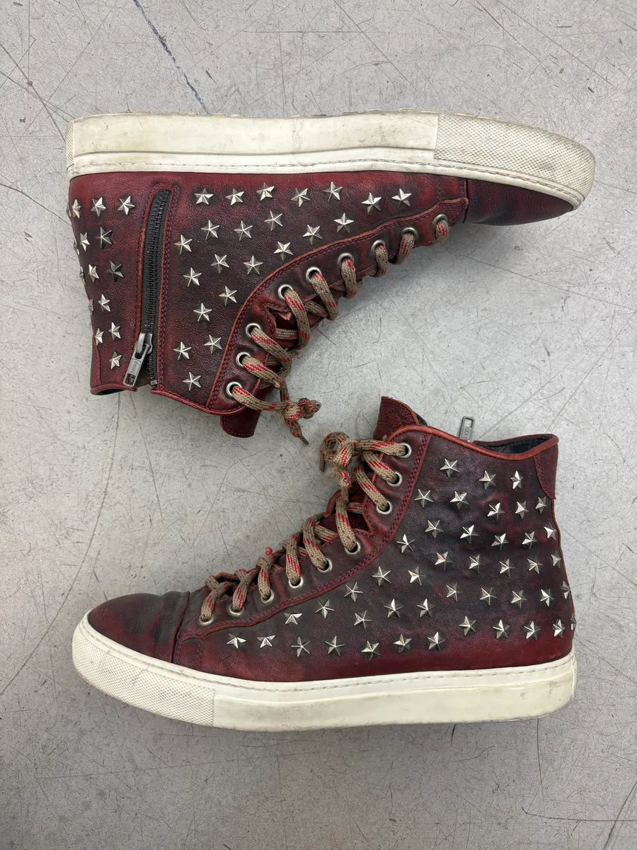 Dsquared2 Eroded Bordeaux Leather Stars Studded High Sneakers vmgUHWe 3