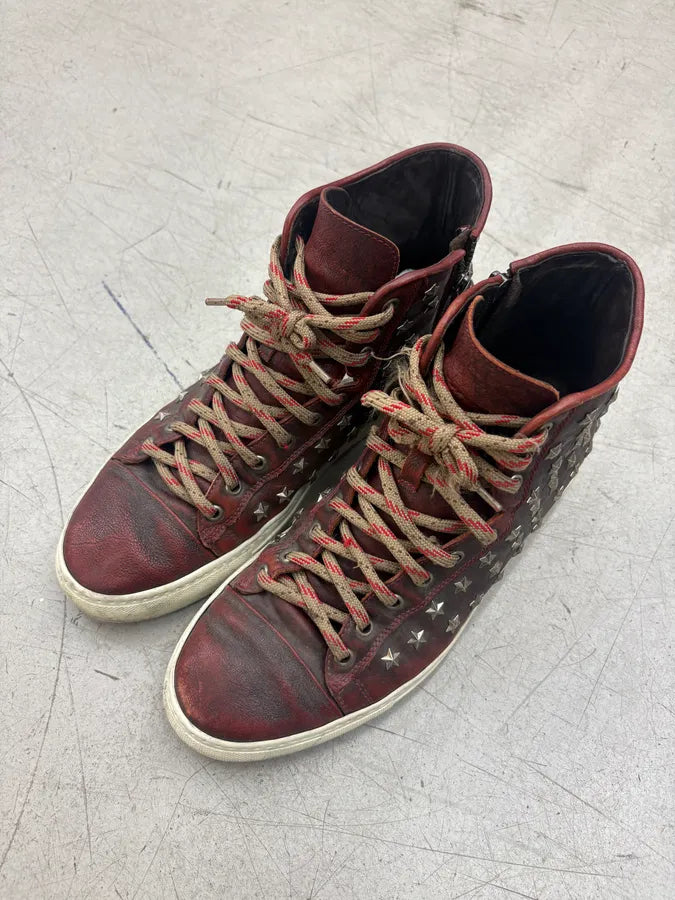 Dsquared2 Eroded Bordeaux Leather Stars Studded High Sneakers vmgUHWe 2