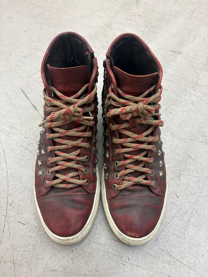 Dsquared2 Eroded Bordeaux Leather Stars Studded High Sneakers vmgUHWe 1