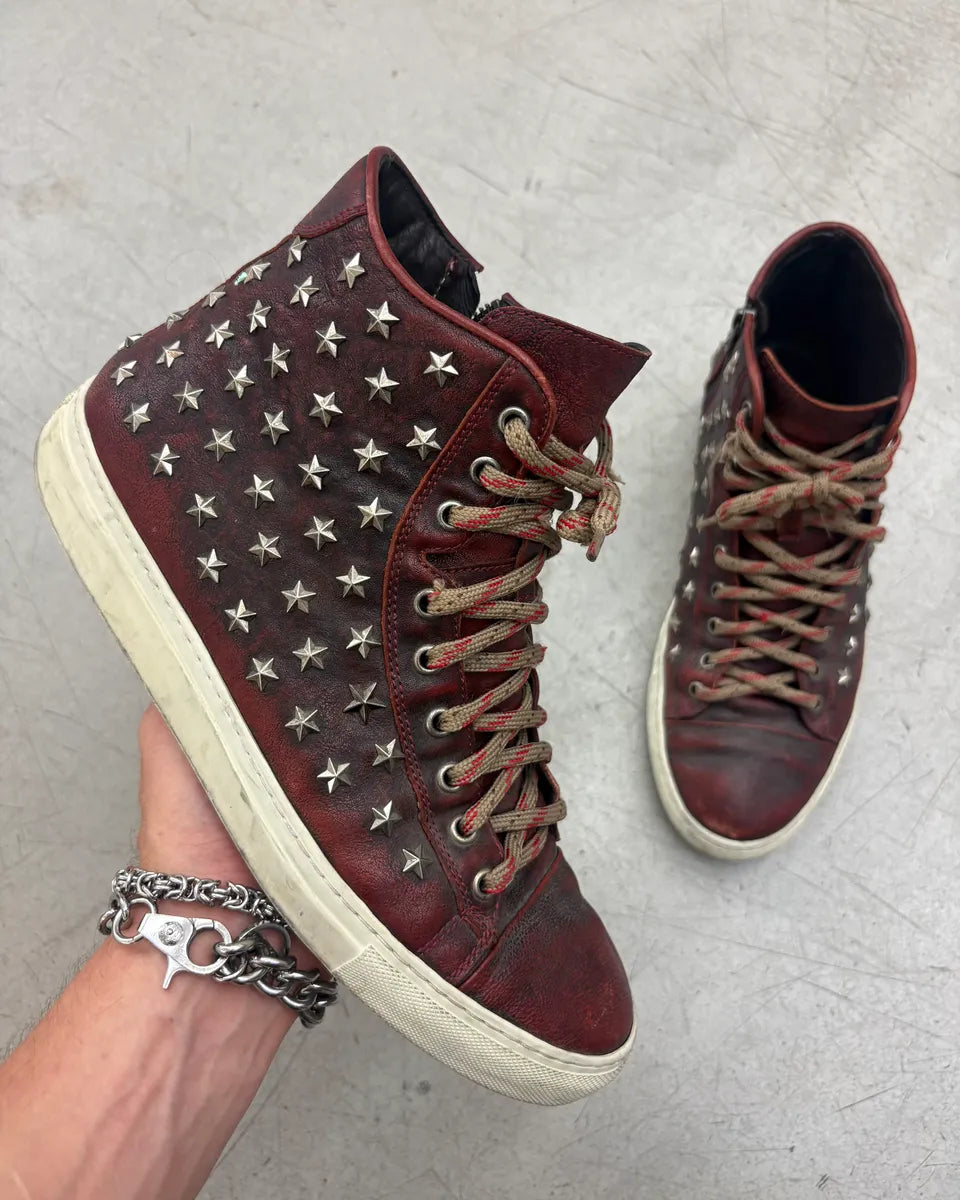 Dsquared2 Eroded Bordeaux Leather Stars Studded High Sneakers vmgUHWe 0