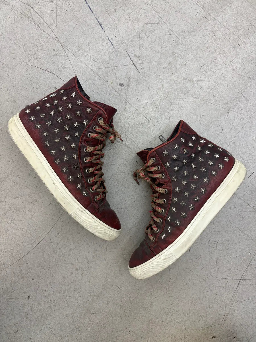 Dsquared2 Eroded Bordeaux Leather Stars Studded High Sneakers vmgUHWe 4
