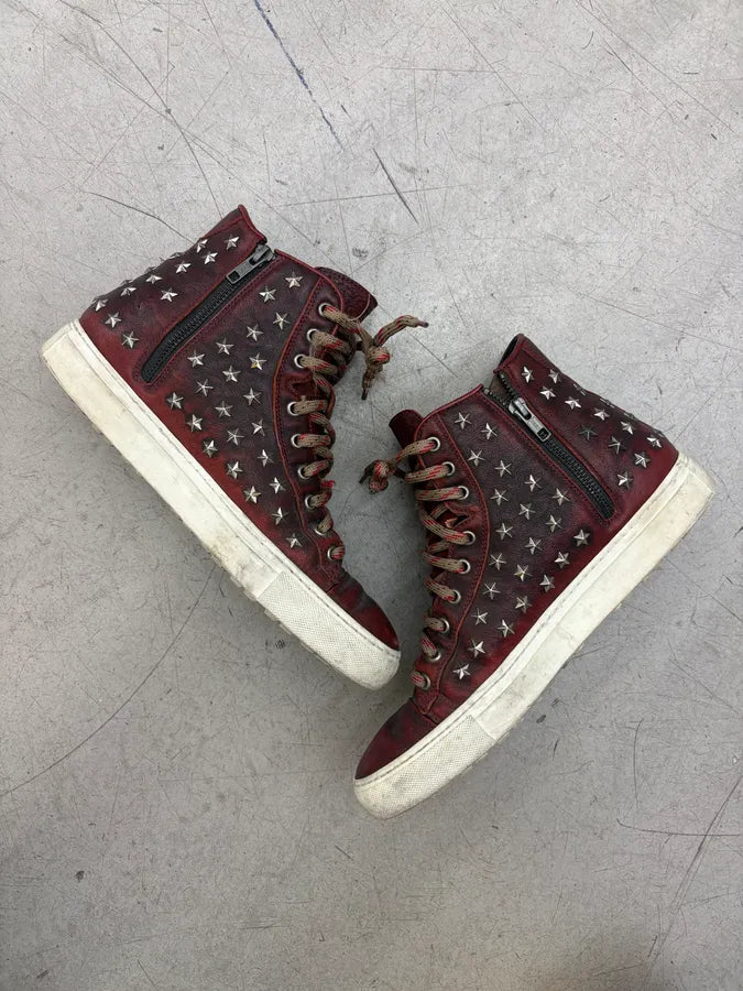 Dsquared2 Eroded Bordeaux Leather Stars Studded High Sneakers vmgUHWe 5