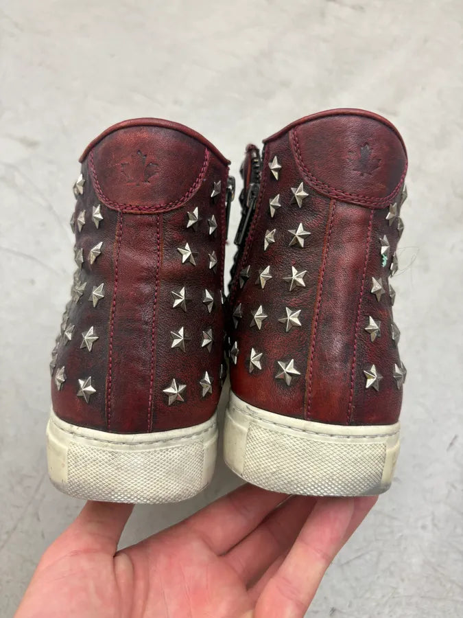 Dsquared2 Eroded Bordeaux Leather Stars Studded High Sneakers vmgUHWe 6