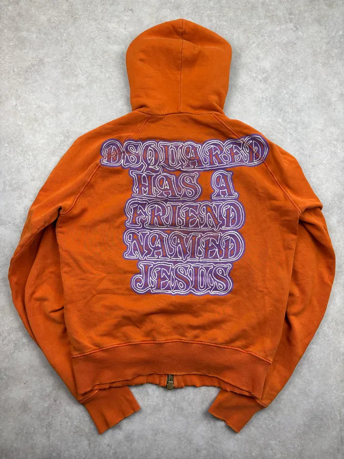 AW2005 Dsquared2 Orange Jesus Friend Zip-up Hoodie GdZdDir 0