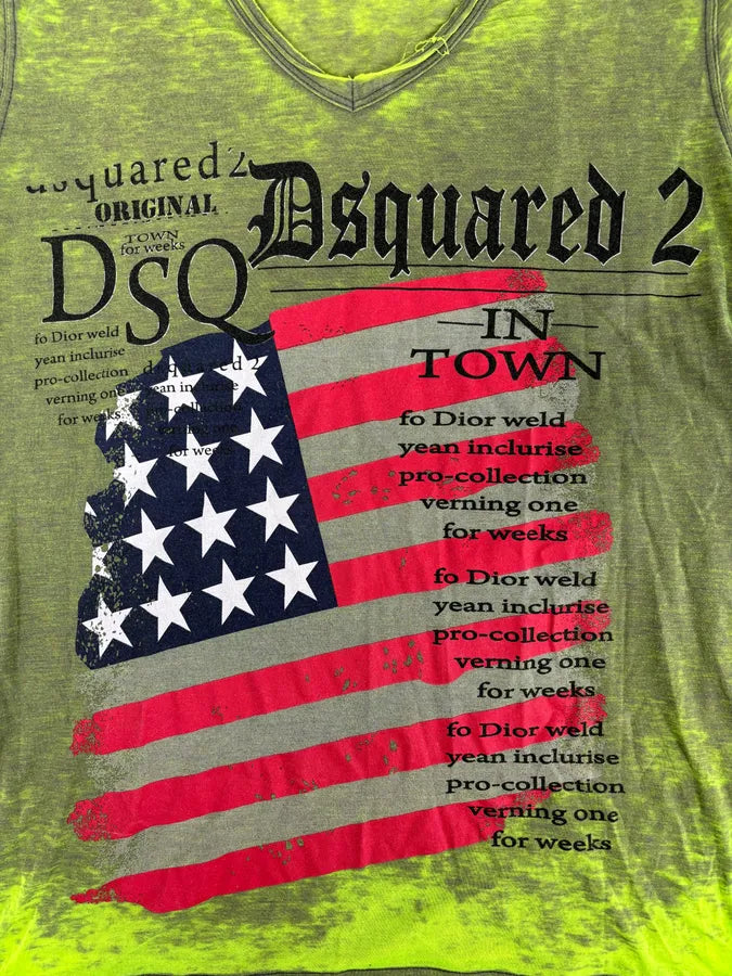 Dsquared2 Acid Green USA Flag T-Shirt bOwcCZp 7