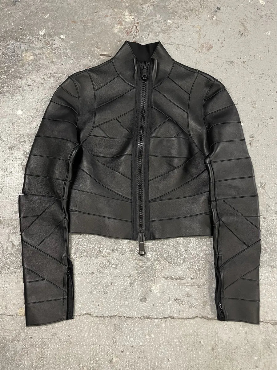 DSquared2 Banded Black Avant-Garde Leather Cropped Jacket (XS/S) 0