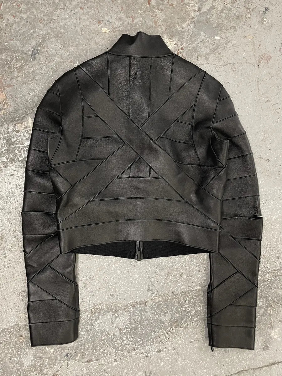 DSquared2 Banded Black Avant-Garde Leather Cropped Jacket (XS/S) 1