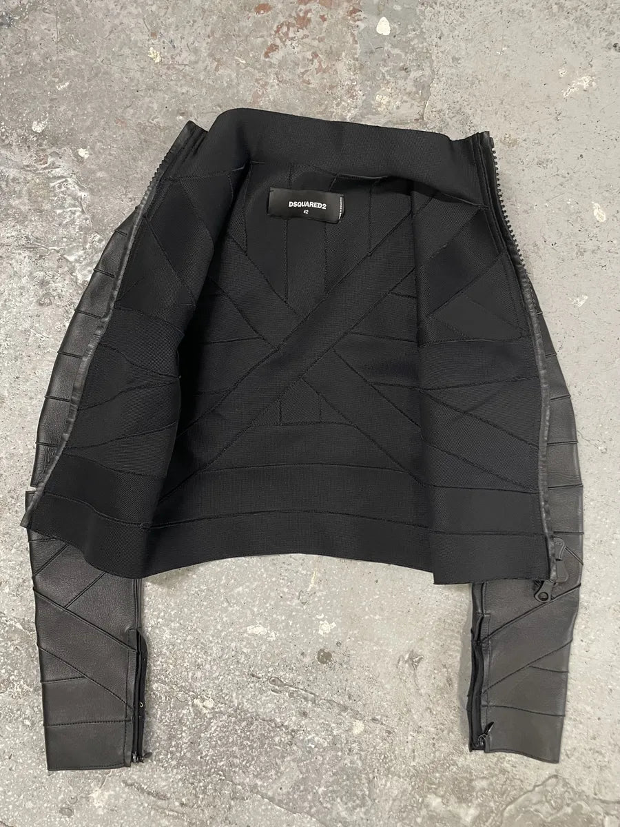 DSquared2 Banded Black Avant-Garde Leather Cropped Jacket (XS/S) 3
