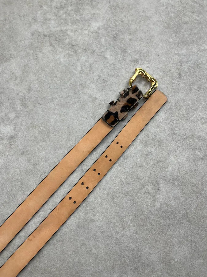 Dsquared2 Beige Hybrid Leather Calf Hair Leopard Belt qlyTjUL 3