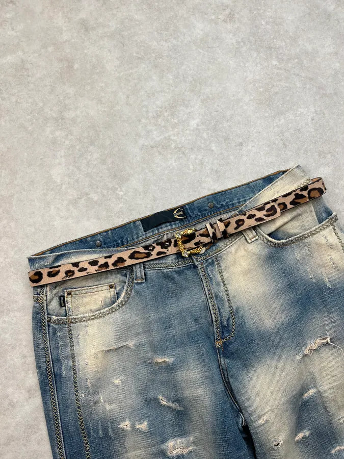 Dsquared2 Beige Hybrid Leather Calf Hair Leopard Belt qlyTjUL 0