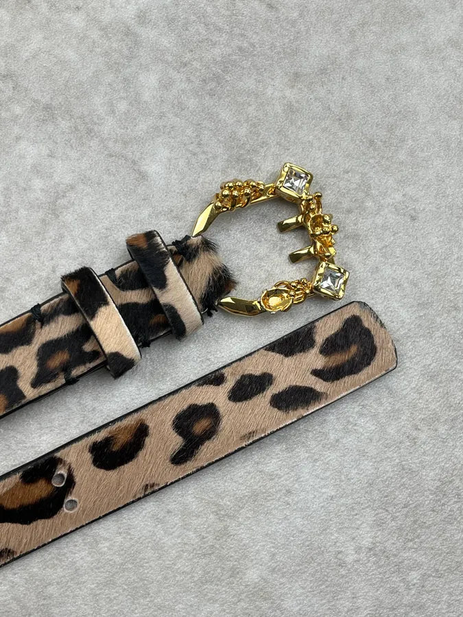Dsquared2 Beige Hybrid Leather Calf Hair Leopard Belt qlyTjUL 5