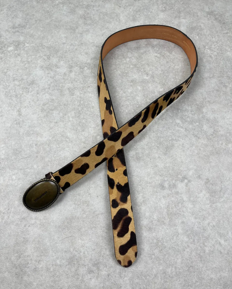 Dsquared2 Beige Pony Hair Leopard Print Belt ircFSDx 0