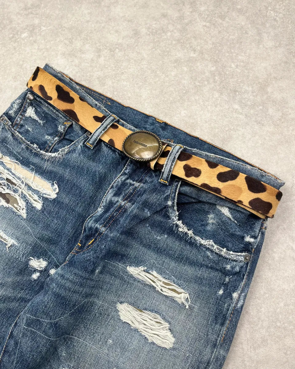 Dsquared2 Beige Pony Hair Leopard Print Belt ircFSDx 1