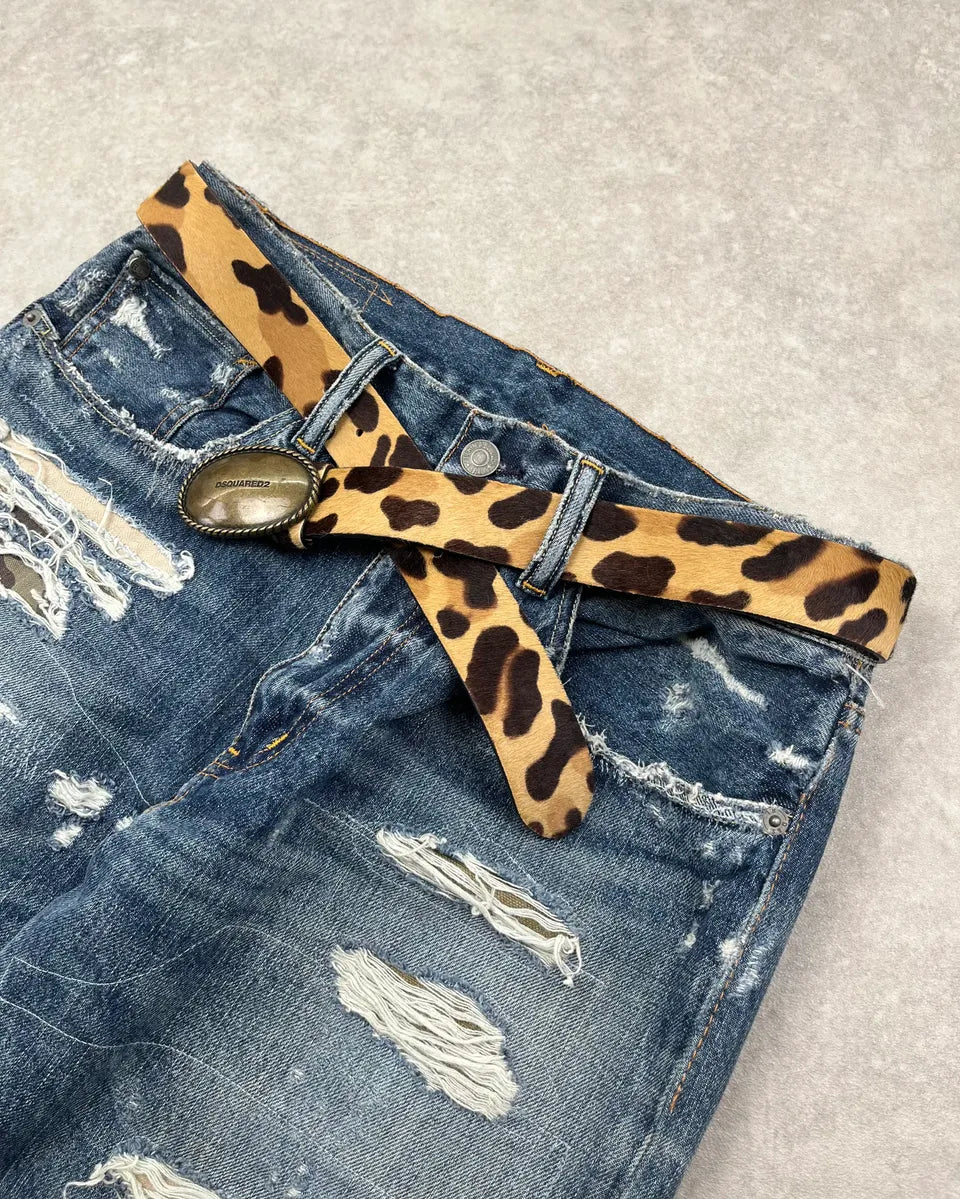 Dsquared2 Beige Pony Hair Leopard Print Belt ircFSDx 2