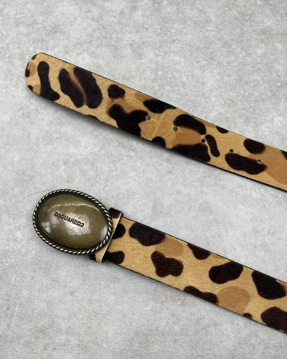 Dsquared2 Beige Pony Hair Leopard Print Belt ircFSDx 3