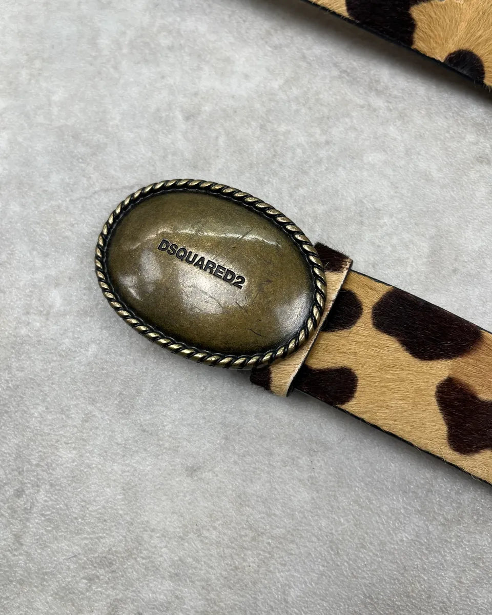 Dsquared2 Beige Pony Hair Leopard Print Belt ircFSDx 4