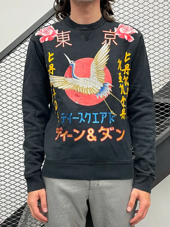 AW2016 Dsquared2 Black Chineese Bird Floral Sweater TArrLQD 2