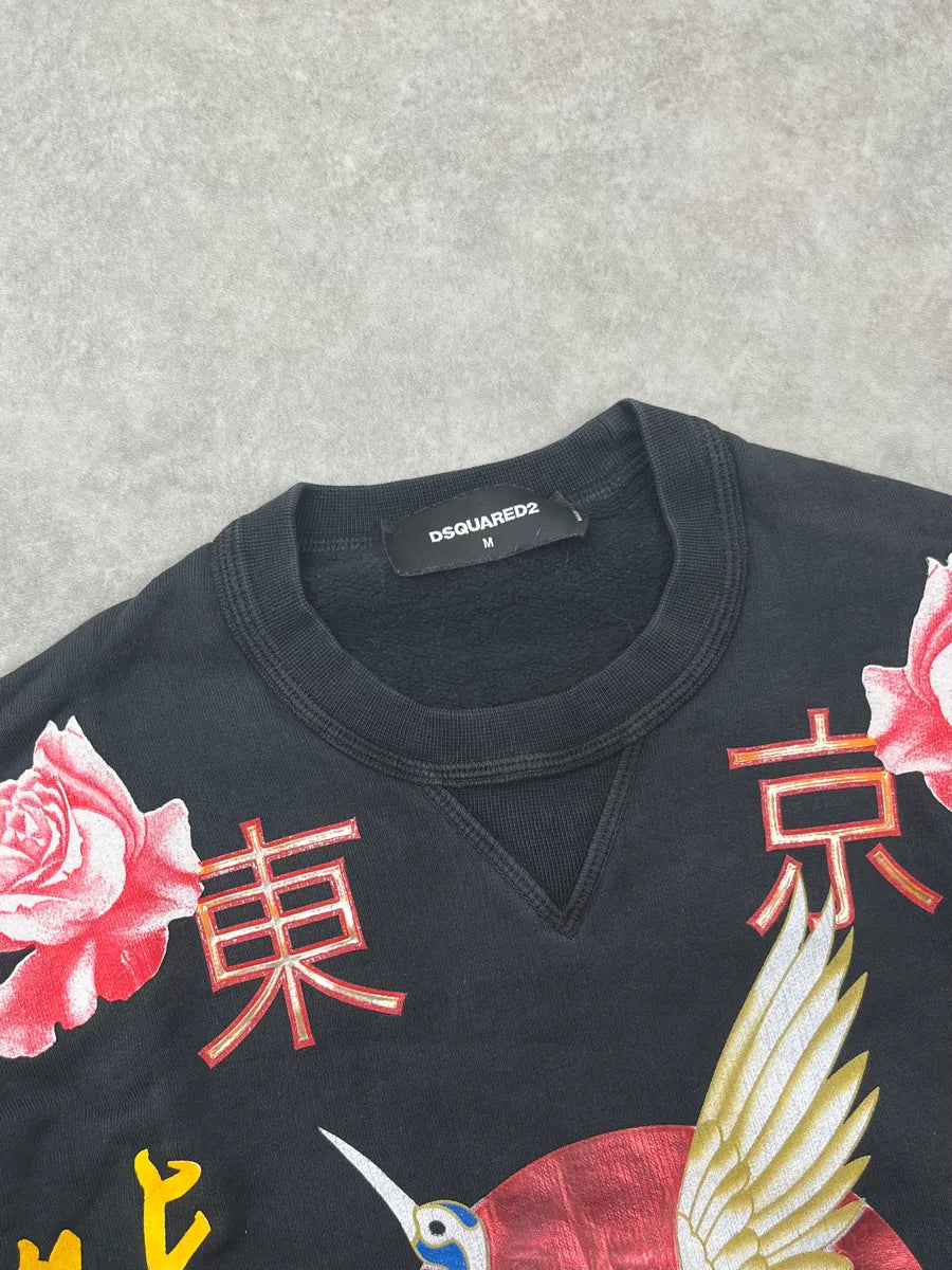 AW2016 Dsquared2 Black Chineese Bird Floral Sweater TArrLQD 4