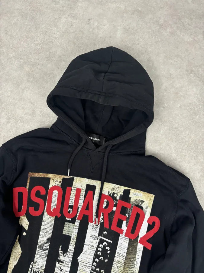 SS2017 Dsquared2 Black Newspapers Logo Hoodie BSQktYT 3