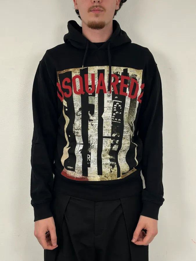SS2017 Dsquared2 Black Newspapers Logo Hoodie BSQktYT 1