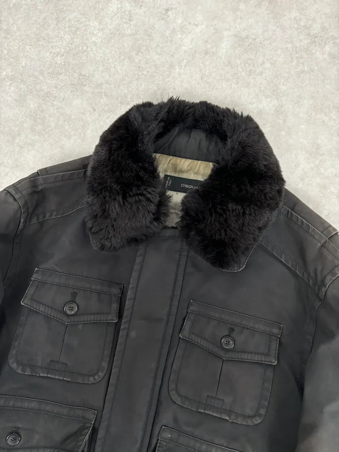 AW2009 Dsquared2 Black Fur Collar Denim Bomber Jacket  EwFnxZT 3