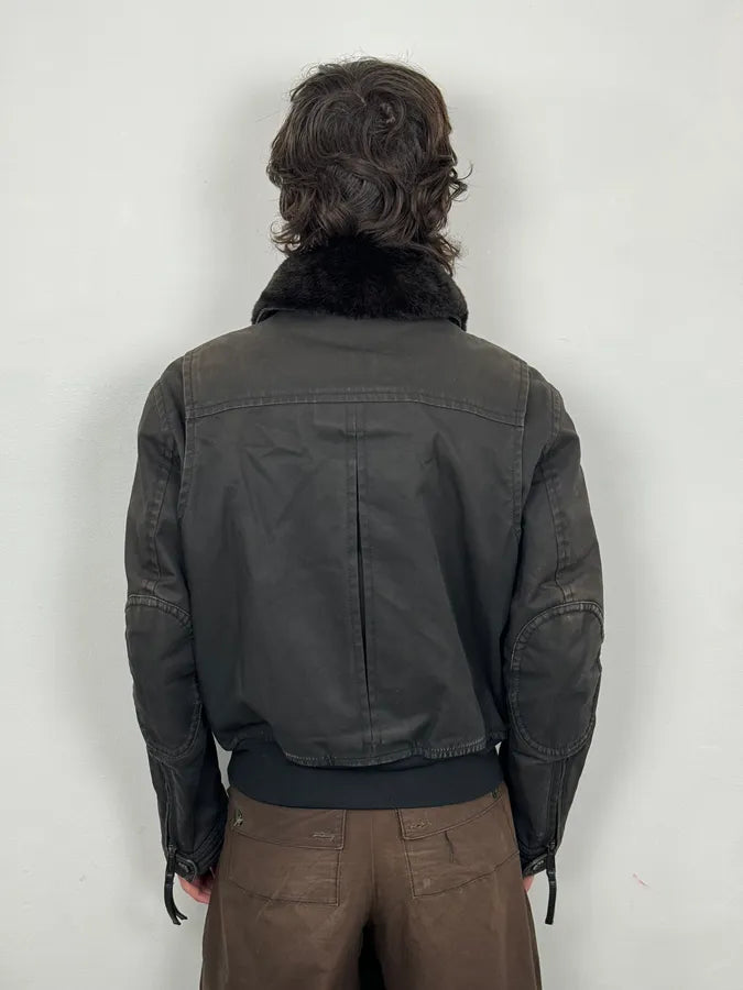 AW2009 Dsquared2 Black Fur Collar Denim Bomber Jacket  EwFnxZT 2