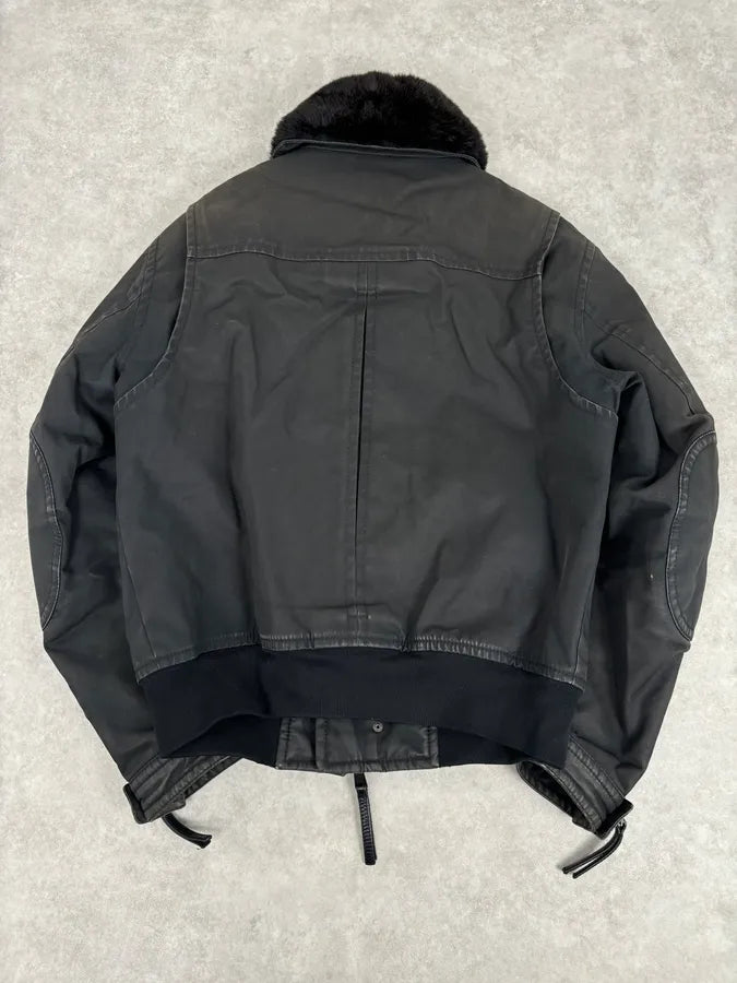 AW2009 Dsquared2 Black Fur Collar Denim Bomber Jacket  EwFnxZT 4