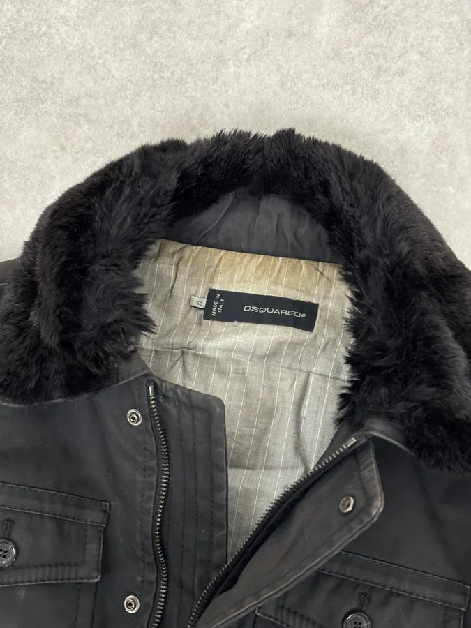 AW2009 Dsquared2 Black Fur Collar Denim Bomber Jacket  EwFnxZT 7