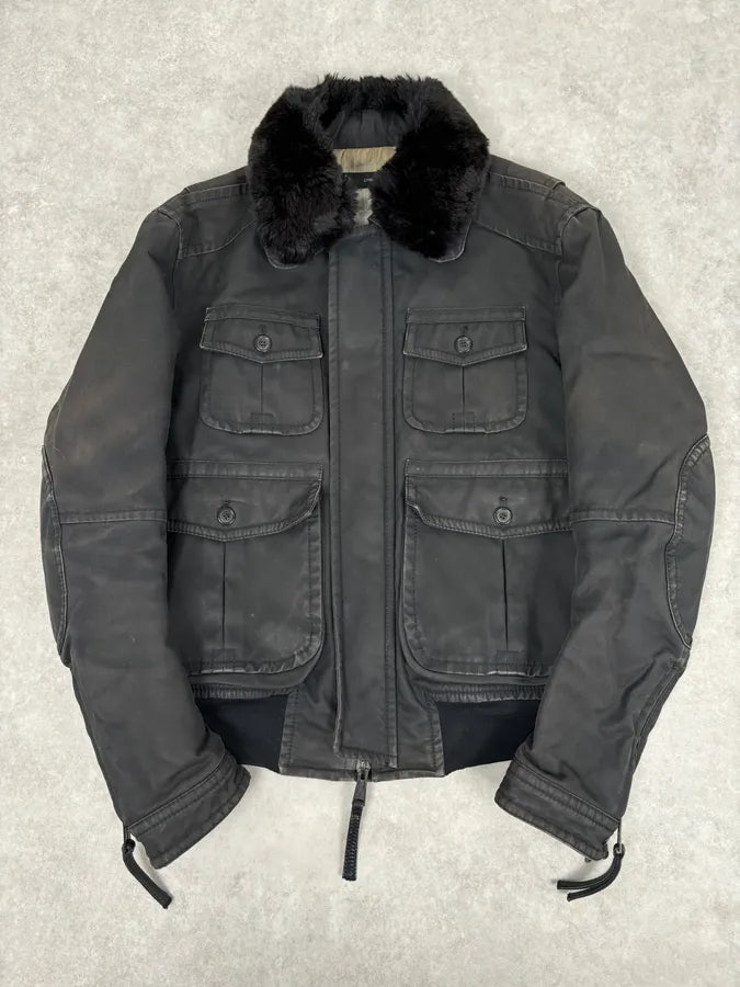 AW2009 Dsquared2 Black Fur Collar Denim Bomber Jacket  EwFnxZT 0