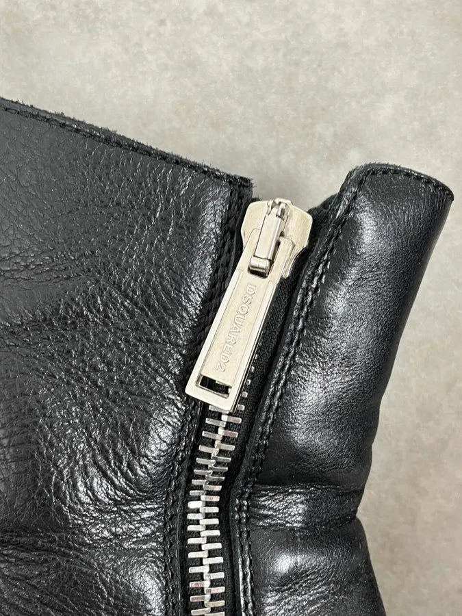 Dsquared2 Black High Leather Zip Boots PihgdKV 6