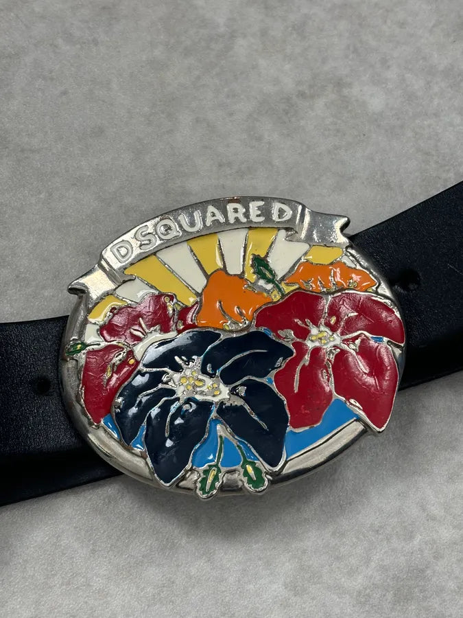 2000s Dsquared2 Black Floral Buckle Leather Belt  LlriaVA 6