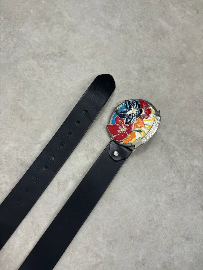 2000s Dsquared2 Black Floral Buckle Leather Belt  LlriaVA 4