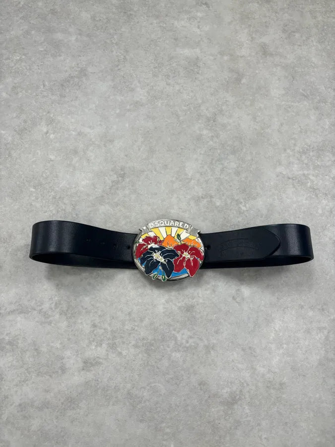 2000s Dsquared2 Black Floral Buckle Leather Belt  LlriaVA 2