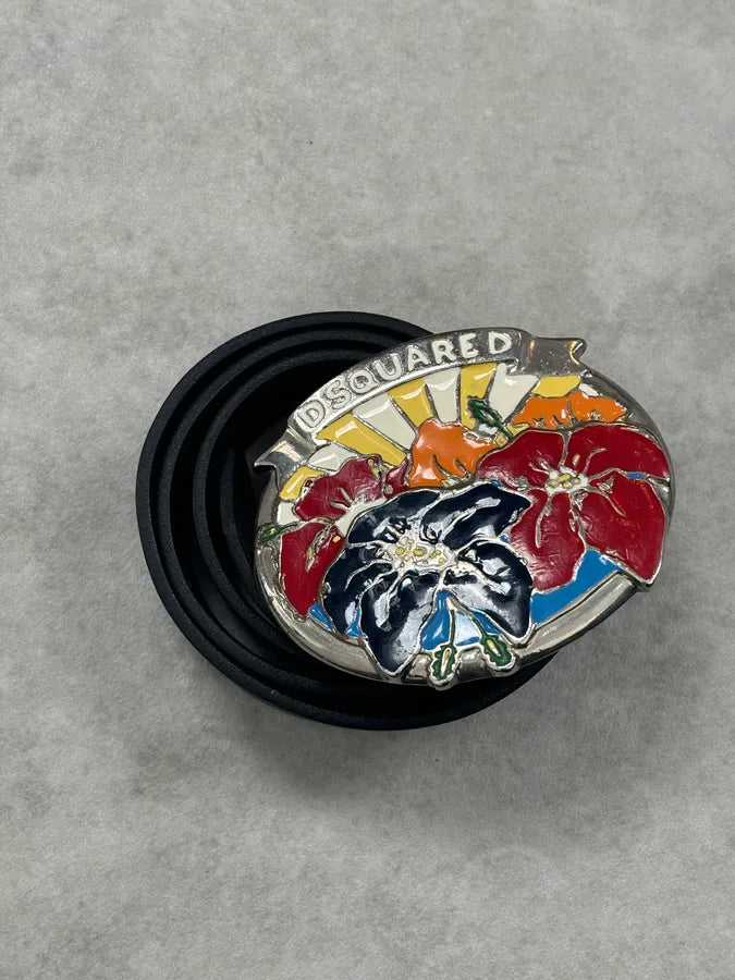 2000s Dsquared2 Black Floral Buckle Leather Belt  LlriaVA 3