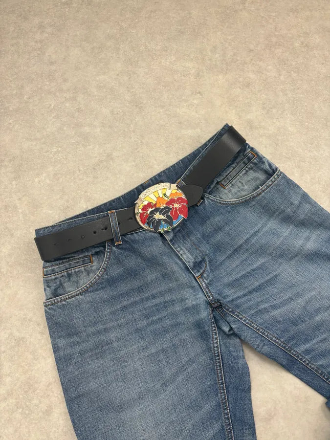2000s Dsquared2 Black Floral Buckle Leather Belt  LlriaVA 0