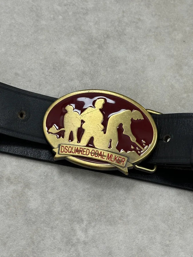 2000s Dsquared2 Silouhette Bordeaux Buckle Black Leather Belt  vZMcUQK 3