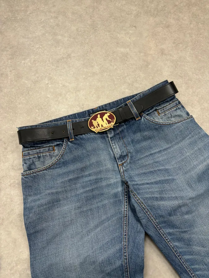 2000s Dsquared2 Silouhette Bordeaux Buckle Black Leather Belt  vZMcUQK 0