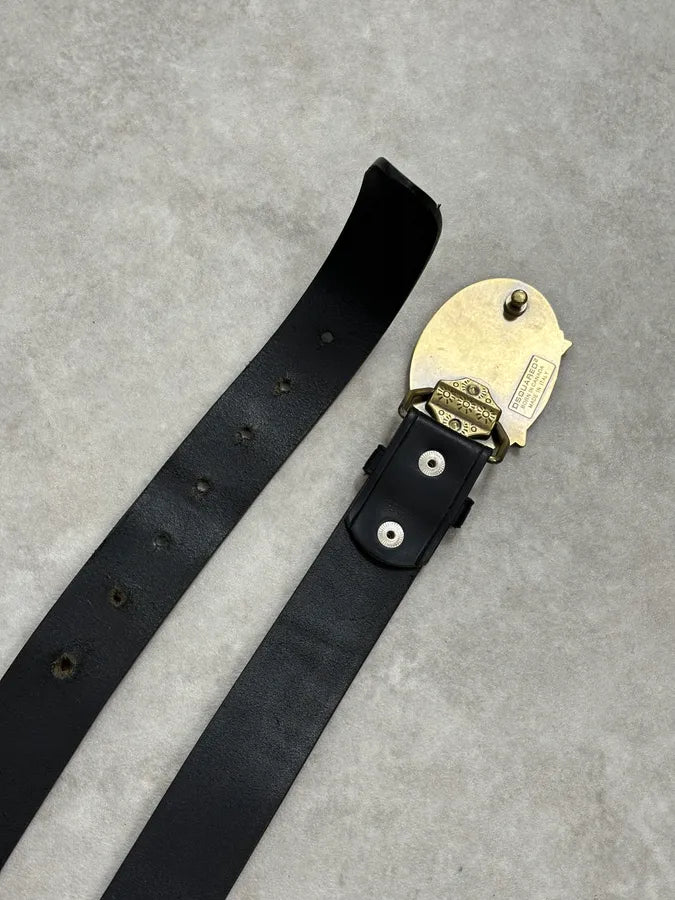 2000s Dsquared2 Silouhette Bordeaux Buckle Black Leather Belt  vZMcUQK 5