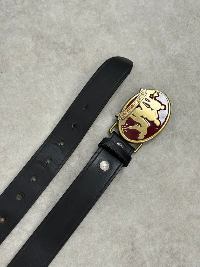 2000s Dsquared2 Silouhette Bordeaux Buckle Black Leather Belt  vZMcUQK 4